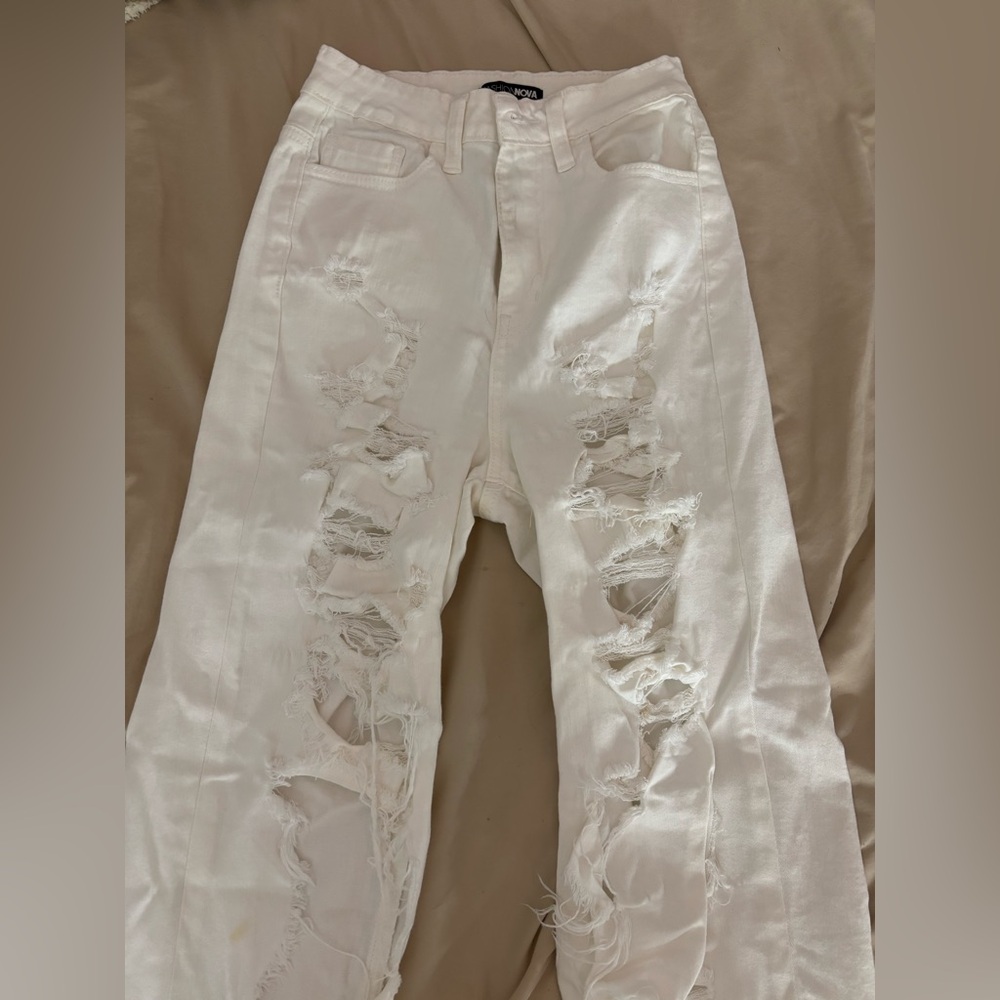 White Wide Leg Distressed Jeans